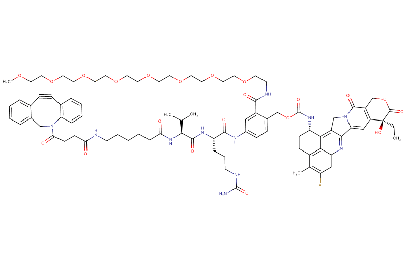 DBCO-Hexanoyl-Val-Cit-PAB(m-PEG8)-Exatecan